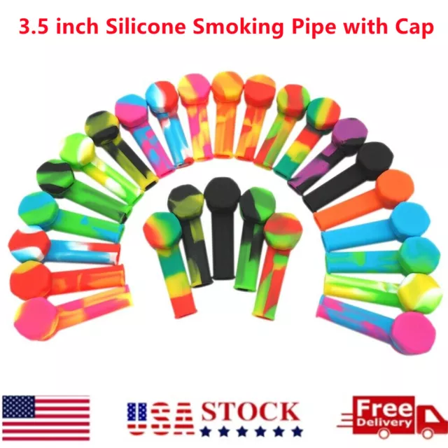 5pcs 3.4'' Mini Silicone Smoking Hand Pipe with Metal Bowl & Cap Lid Pocket Pipe