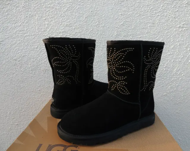 Ugg Classic Black Adelaide Suede/ Sheepwool Studded Boots, Us 7/ Eur 38 ~Nib 3