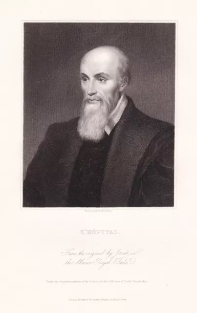 Michel De LHospital Poete Statista Jurist Statesman Ritratto Engraving 1835