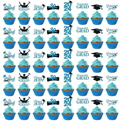 GRADUATION CUPCAKE TOPPERS 2024 Glitter Class of 2024 Cupcake Toppers