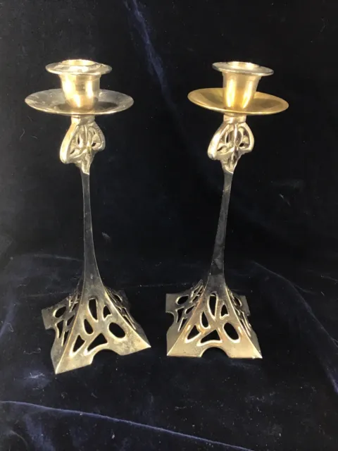 Antique Pair Of Art Nouveau Candlesticks Silver Plated Circa 1900-1920’s