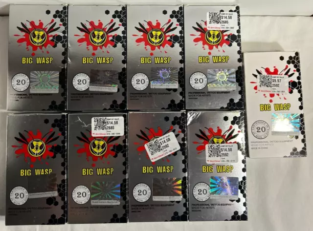 9 Boxes BIGWASP  1209RSx2, 1209M1, 1211M1, 1211RSx3, 1213RSx2 Tattoo Needle 20Pc