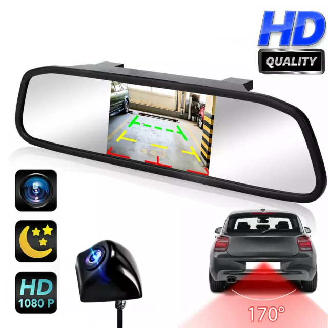 5" LCD Clip on Car Rear View Mirror Monitor Backup Camera IP68 Waterproof System