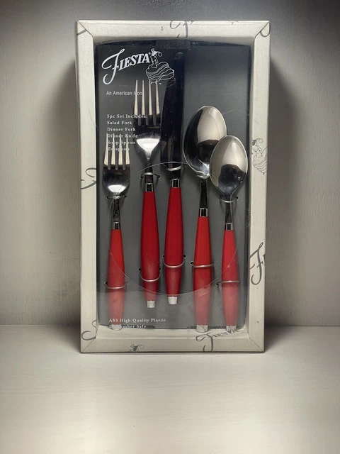 New Homer Laughlin Fiesta Ware Paprika Red 5 Piece Silver Ware Set NIB
