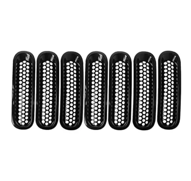 Set Di 7 Pz Griglia Anteriore Adesiva Nero In Abs Per Jeep Wrangler Jk 2007-2016