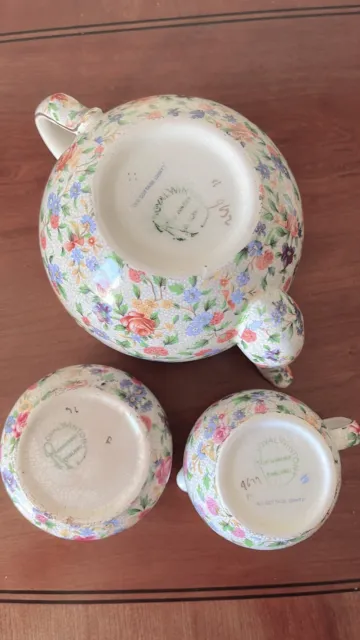 Vintage Royal Winton Grimwades Old Cottage Chintz Tea Pot Cream Sugar Bowl Set 2