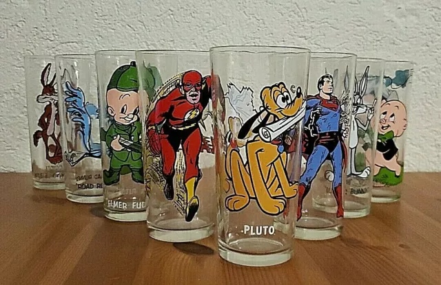 Vtg Lot of 70s PEPSI Cola Walt Disney DC Comics Warner Bros Cartoon Soda Glasses