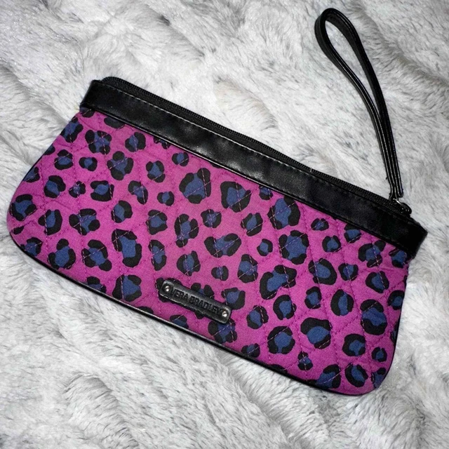 Vera Bradley Pink Purple Leopard Print Quilted Makeup Bag Clutch Wristlet