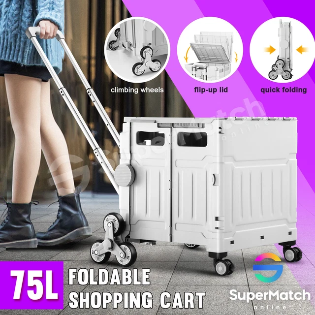 75L Shopping Trolley Cart Luggage Basket Crate Foldable Grocery Storage Carts