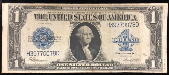 1923 U.S. $1 One Dollar Silver Certificate Horse Blanket Large Size Note 4 of 4