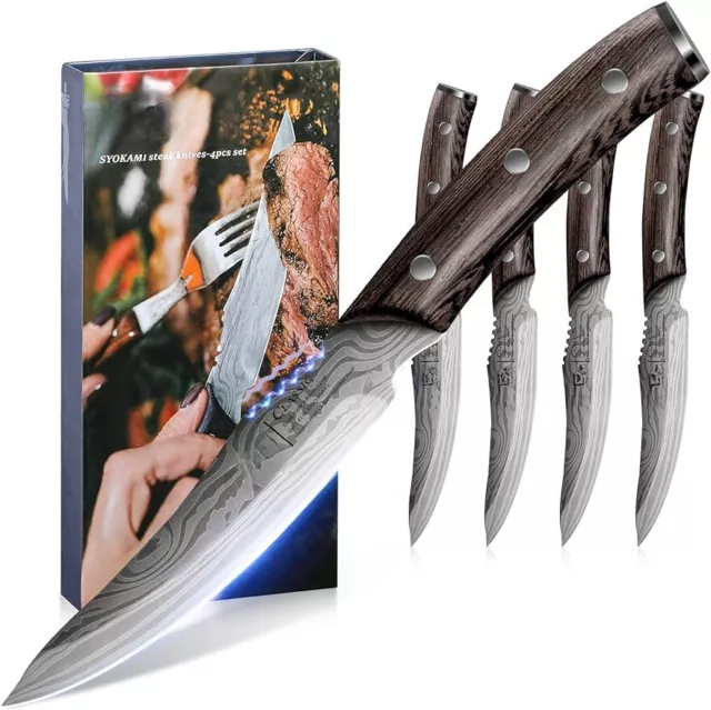 Steak Knives Set Of 4, 4.8 Inch High-Carbon Japanese Stainless Steel Non