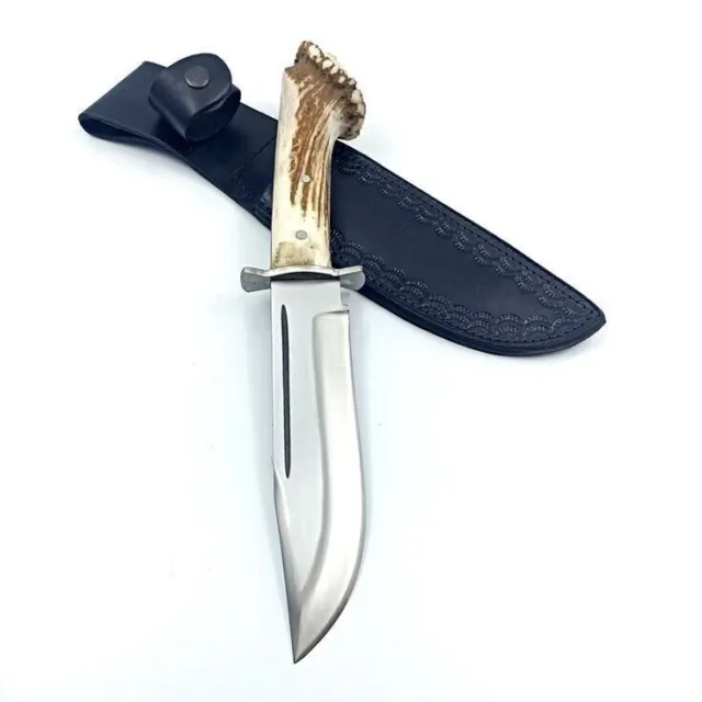 13" Custom Handmade D2 Steel Blade Hunting Bowie Knife Stag Horn Handle + Sheath