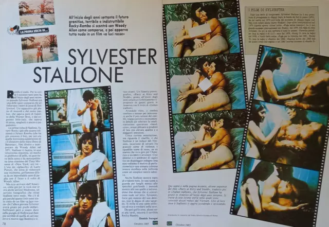 Italian Clipping Ritaglio 1985 SYLVESTER STALLONE Luci Rosse Nudo  2 PAGINE