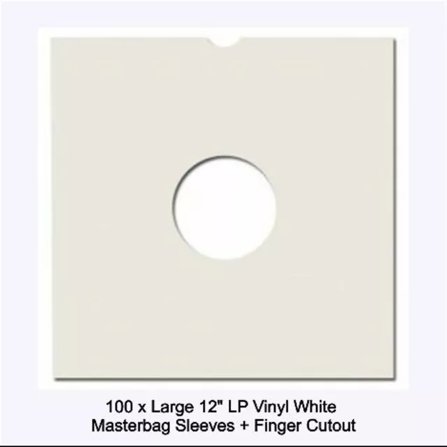 White 12" Lp Vinyl Record Large Card Masterbag Sleeve Wallets Finger Cutout 100