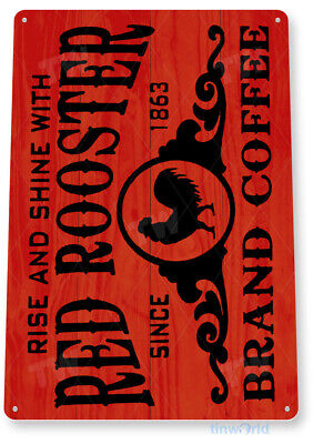 TIN SIGN Red Rooster Brand Coffee Metal Décor Café Art Kitchen Store Shop B007