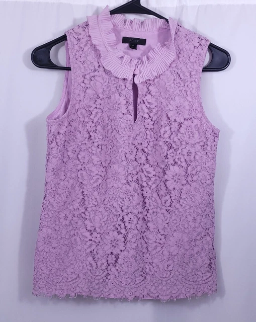 J crew lace ruffle neck top cheap