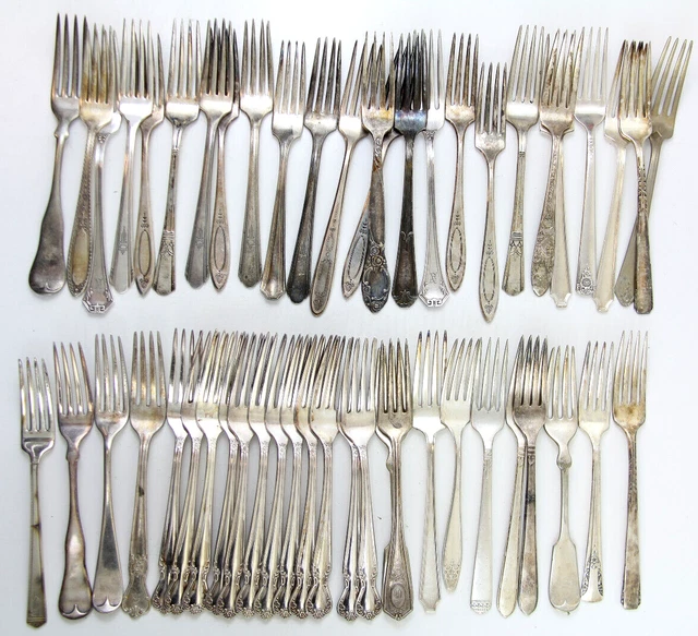 50x DINNER FORKS FLATWARE SILVERPLATE LOT VINTAGE CRAFT REUSE REPURPOSE