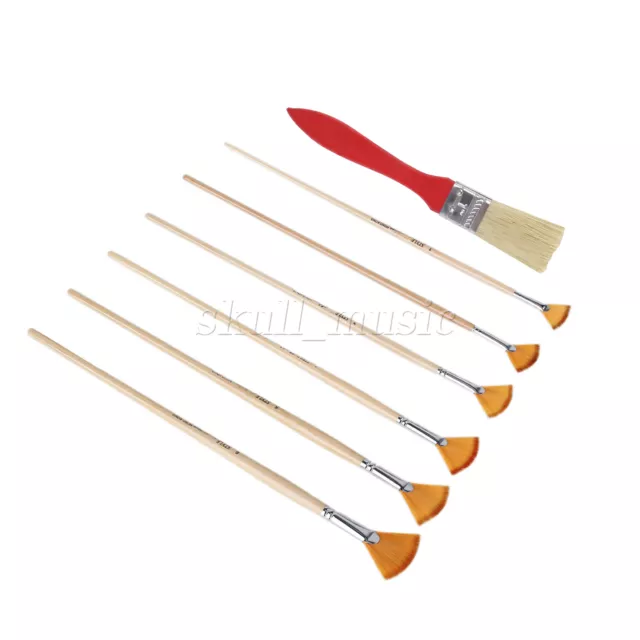 7 Pieces Fan Artist Paint Brushes w/ 1 Inch Red Wood Handle Chip Stains Brush