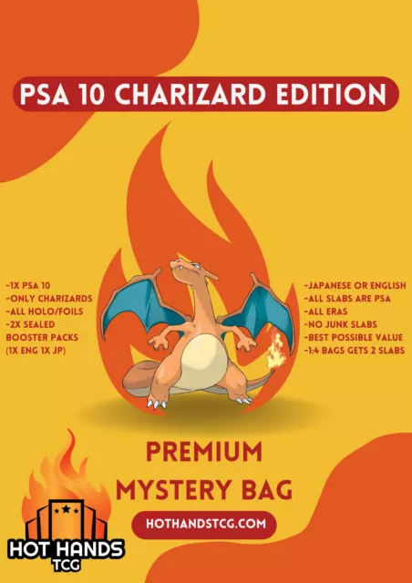 Hot Hands JCC Premium Pokémon Bolso Misterioso: PSA 10 Edición Charizard +2 Impulsores