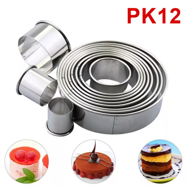 12x Cutter Pastry Mold Stainless Steel Round Cookie Fondant Baking Cake Biscuit