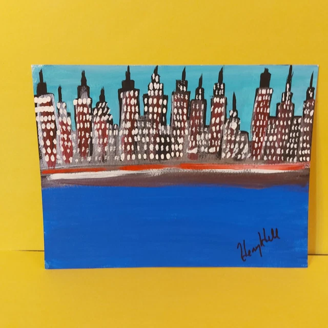 Henry Hill Goodfellas  Autographed Signed Painting 12X9 Ny Skyline Blue Letter