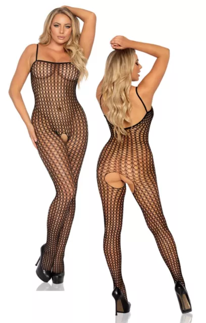 Tutina a rete donna sexy bodystocking cavallo aperto fishnet catsuit lingerie