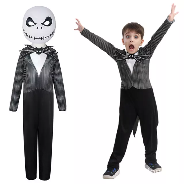 Kids Nightmare Before Christmas Jack Skellington Cosplay Costume Party Outfit