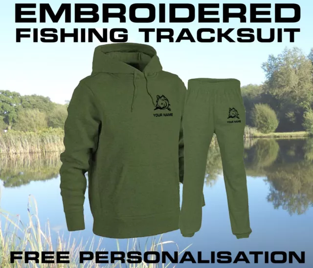 Personalisierter Karpfenangeln Trainsanzug, Bestickter Kapuzenpullover & Jogger Kinder Erwachsene