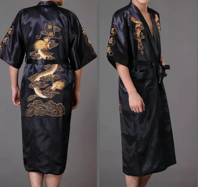 Asia Herren/Damen Wende-Kimono Japan/China Satin Bade-/Morgenmantel Gr. M-3XL 2