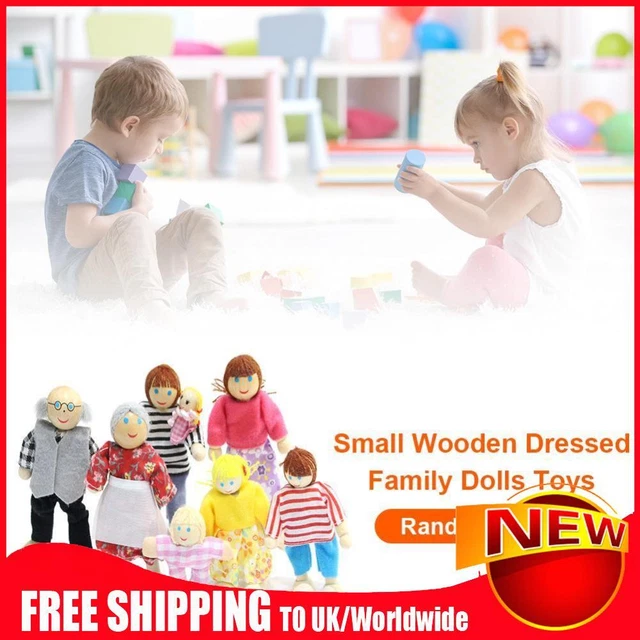 SMALL WOODEN TOYS Set Dressed Family Dolls Children Pretend Play Toy (8