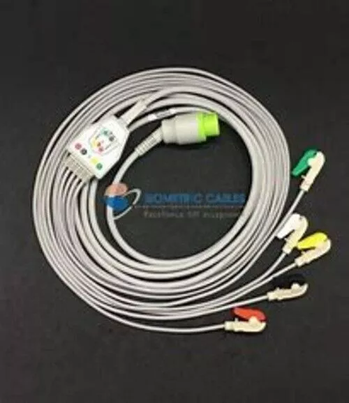 5 Lead Schiller ECG Monitoring Cable(Clip) Compatible with Elite FREE SHIP NEW