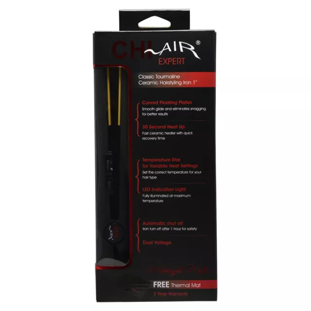 NIB Chi Air Expert Classic Tourmaline Ceramic Flat Iron 1 Inch Onyx Black