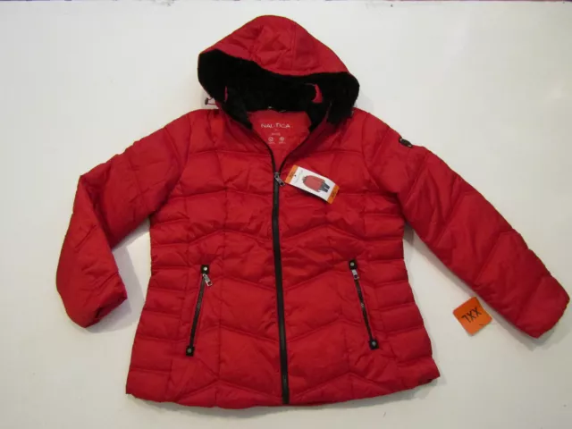 NAUTICA Womens Coat Red Stretch Detachable Hood Jacket Quilted Puffer Sz XXL NWT