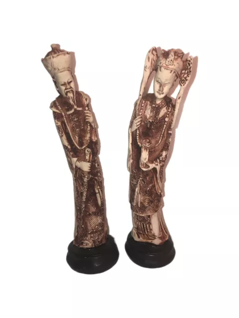 Vintage Hand Carved Resin Chinese Emperor and Empress Sculpture Figures