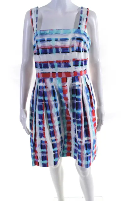 Shoshanna Womens Cotton Abstract Print Wide Strap Tea Dress Multicolor Size 10