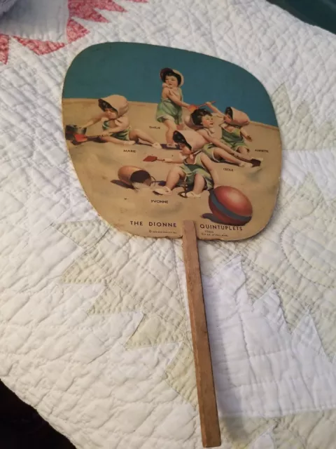 Vintage 1936 Advertising Hand Fan Dionne Quintuplets  E.brooklyn Ny Savings Bank 3