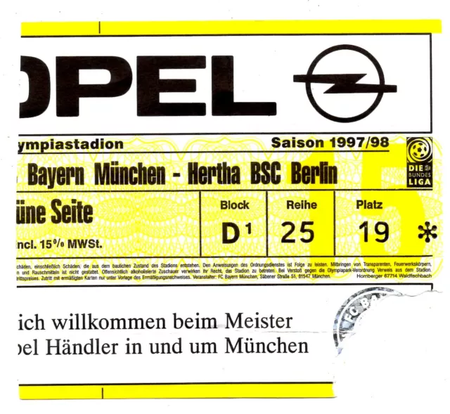 Ticket BL Bayern München - Hertha BSC Berlin 1997/98