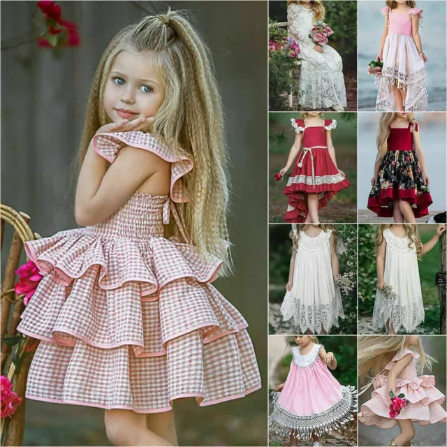 Kids Baby Girl Princess Ruffle Tulle Dress Birthday Wedding Party Prom Dress