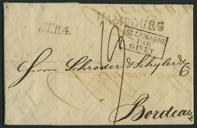 HAMBURG 1819, HAMBOURG, L1 auf Brief n. Bordeaux, 2 verschiedene Transitstempel