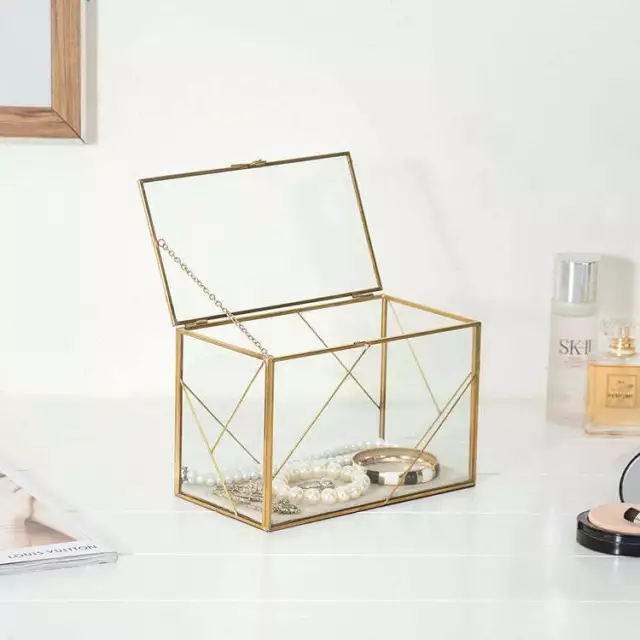 Shadow Box Display Case with Brass Metal Frame & Geometric Design, Jewelry Box 2