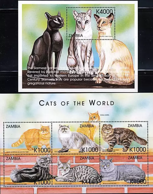 Sambia 1999 Domestic Katzen S/S + M/S MNH Cv $16.50 Tieren