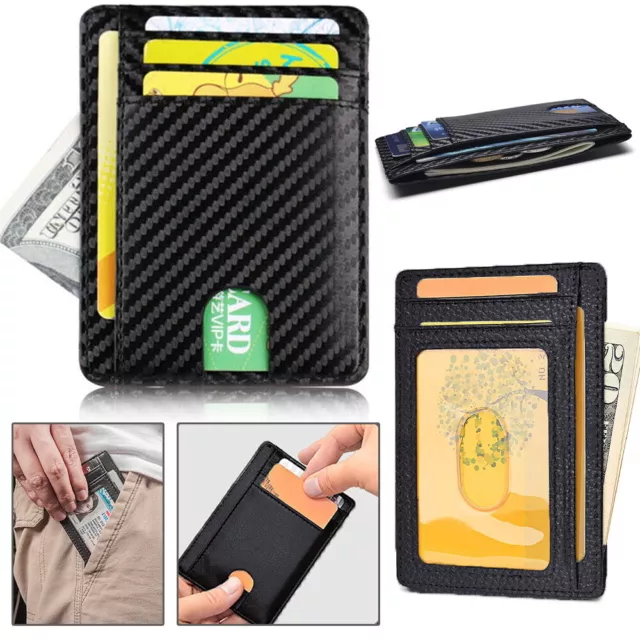 Men Anti-scan Leather Slim ID Credit Card Holder Thin RFID Blocking Small Wallet