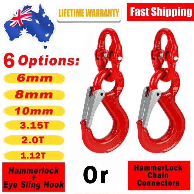 6mm / 7mm /10mm Hammerlock Eye Sling Hook Safety Chain Caravan Trailer Connector