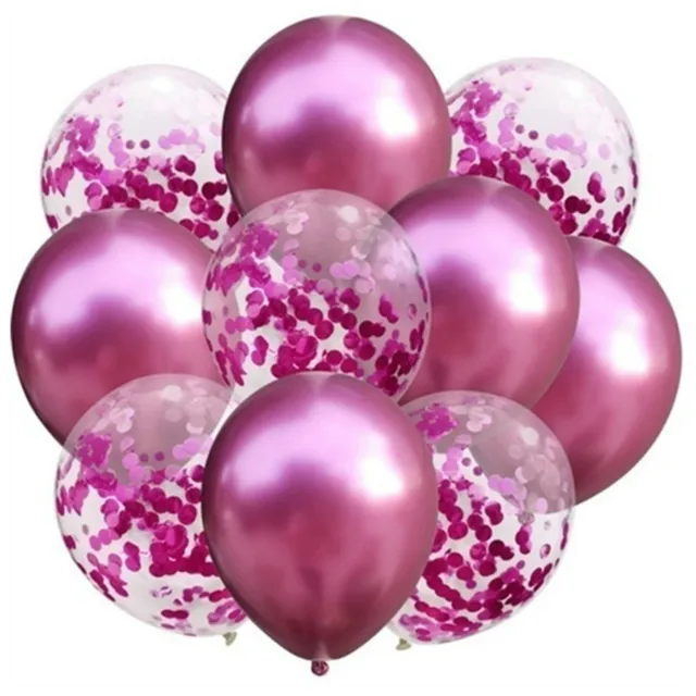 10 Large Balloons Metallic Pink & Confetti Wedding Birthday Party Decoration