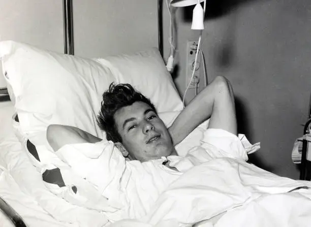 Manchester Uniteds Kenny Morgans recovering in hospital 1950s Old Photo