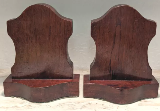 Vintage Mid Century Modern Solid Wood Bookends Set Handmade Dark Stain