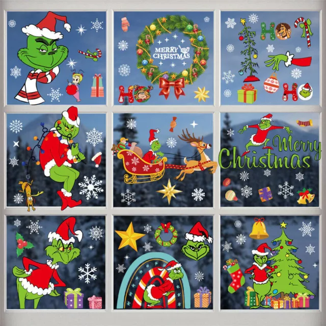 - Window Christmas Removable Sticker Grinch's Themed Decal Home Wall Shop Decor↑