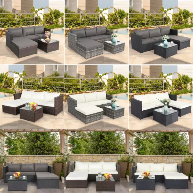 Rattan Garden Furniture Corner Sofa Table Set Grey Brown Black FREE RAIN COVER