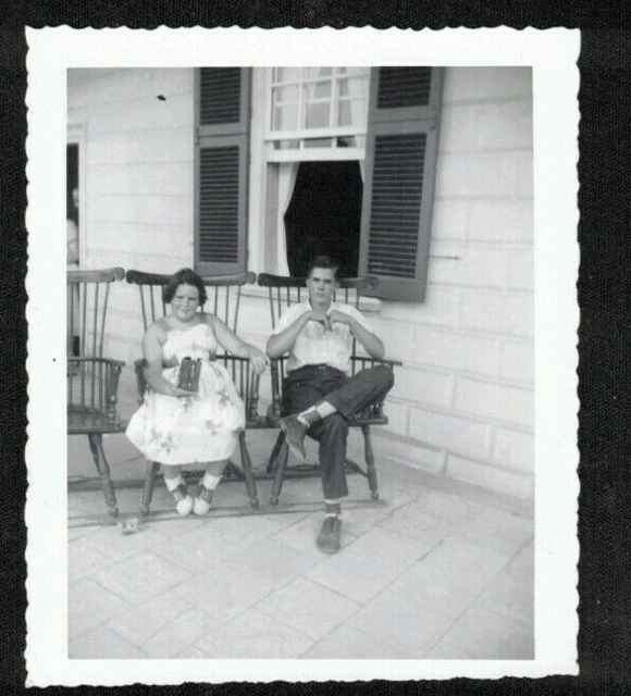 Antique Photograph Cute Little Girl & Boy Sitting in Chairs on Deck Saddle Shoes