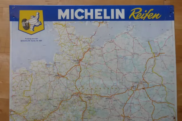 Altes Michelin Blechschild Strassenkarte 1964 Oldtimer Werkstatt Tankstelle
